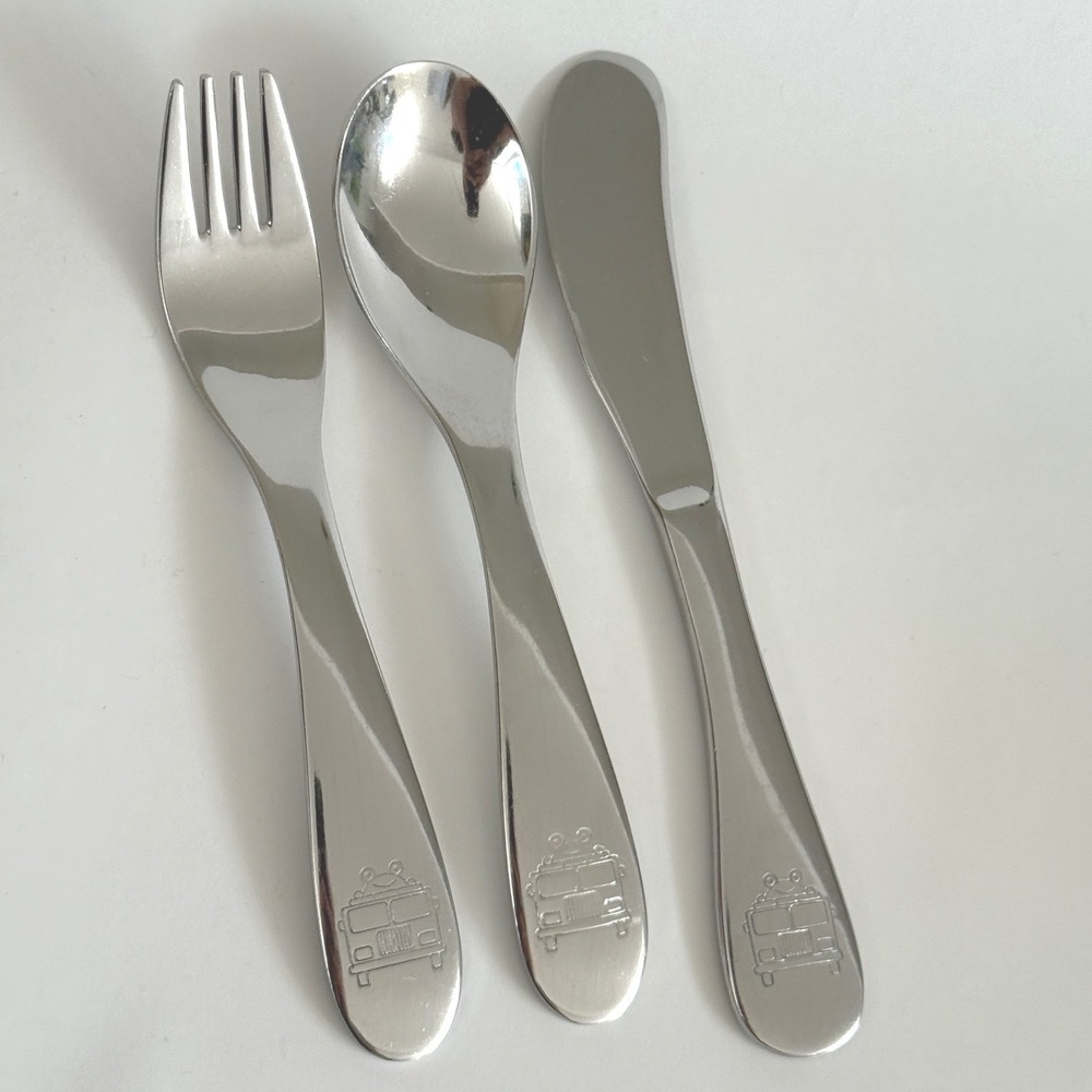 Kiddobloom Kids Stainless Steel Flatware Set 3 Pc Fire Truck Fork Spoon Knife